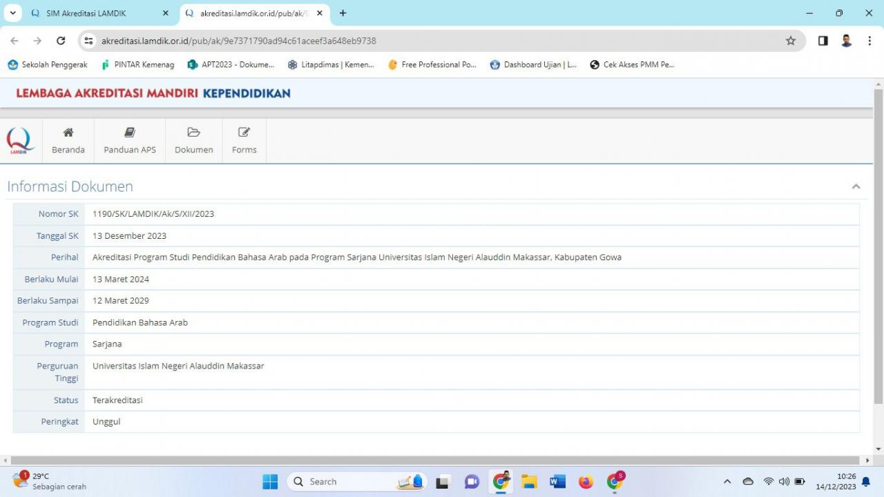 Gambar Alhamdulillah, Prodi PBA UIN Alauddin Makassar Kini Berakreditasi Unggul