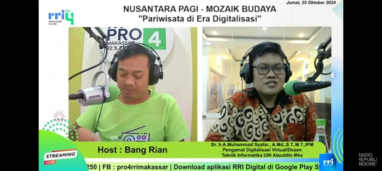 Dosen TI UIN Alauddin Makassar Jadi Pembicara di RRI Pro 4 Makassar, Bahas Pariwisata di Era Digital