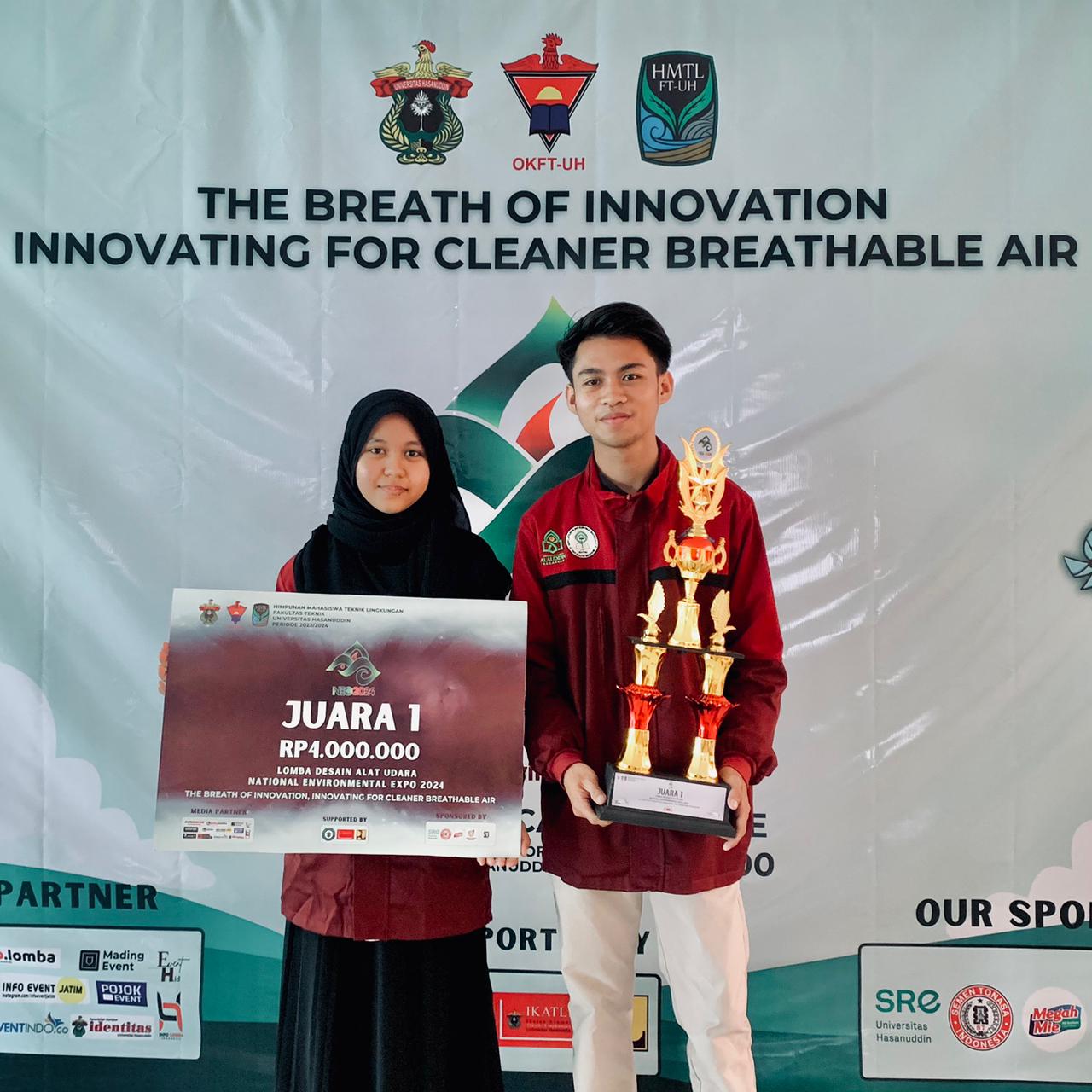 Dua Mahasiswa UIN Alauddin Juara 1 Desain Penyaring Udara di Unhas