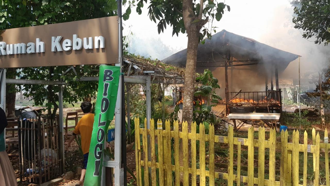 Gambar Kebakaran Rumah Kebun Milik Prodi Pendidikan Biologi FTK Akibat Korsleting Listrik