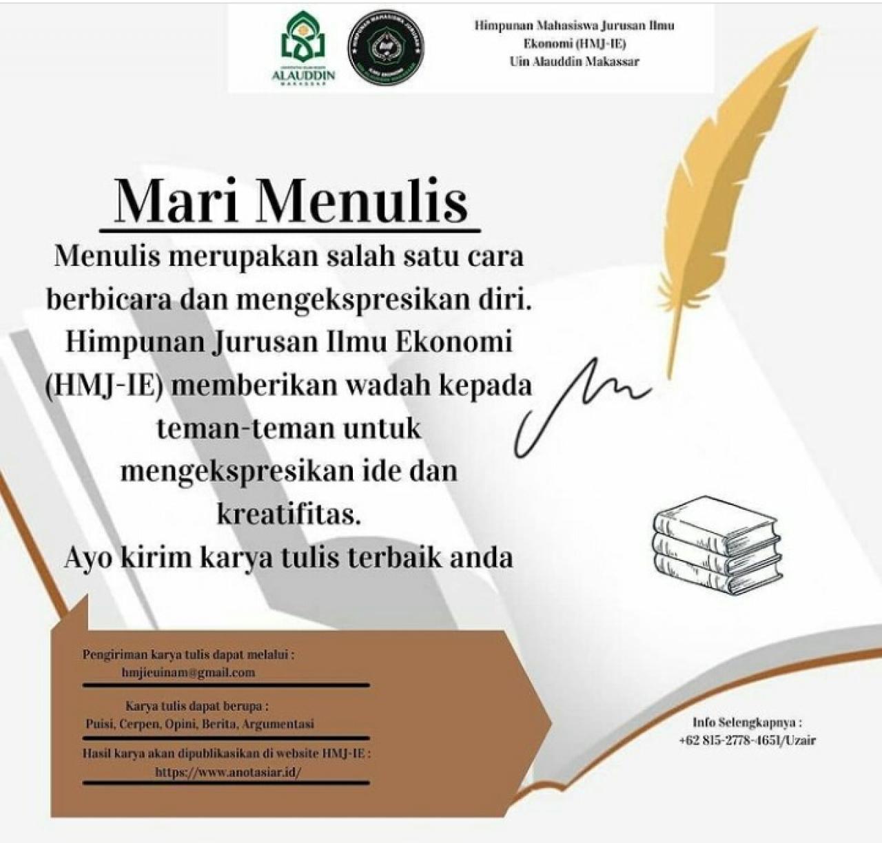 Gambar Mari Menulis di HMJ Ilmu Ekonomi UIN Alauddin