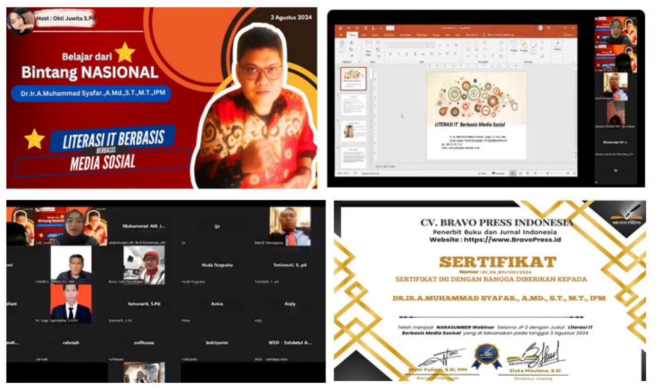 Gambar Narasumber Webinar CV Bravo Press Indonesia, Dosen UINAM Tekankan Perkuat Literasi IT Berbasis Sosme