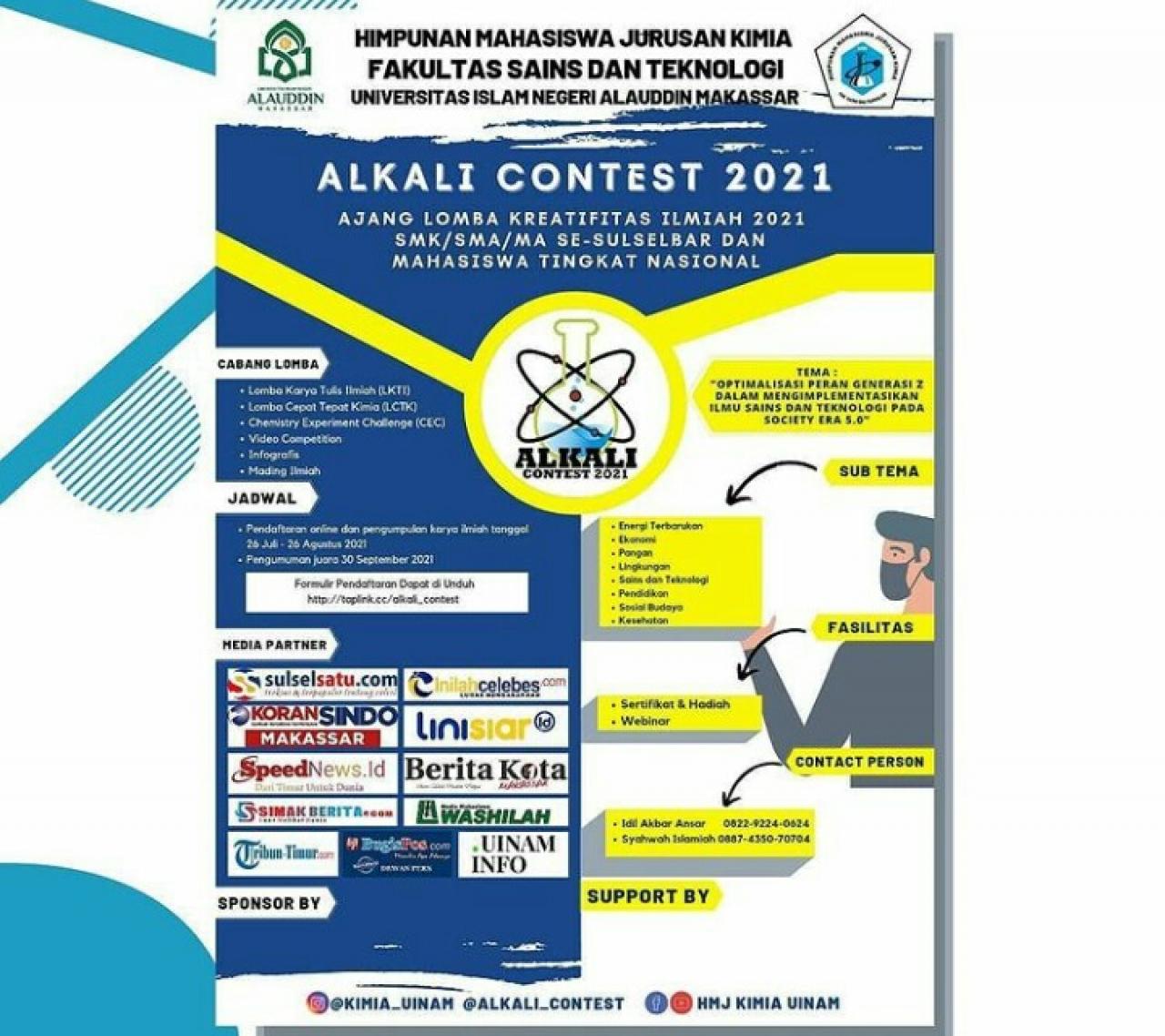 Gambar Pendaftaran Alkali Contest HMJ Kimia UIN Alauddin Tingkat Sulselbar dan Nasional Dibuka