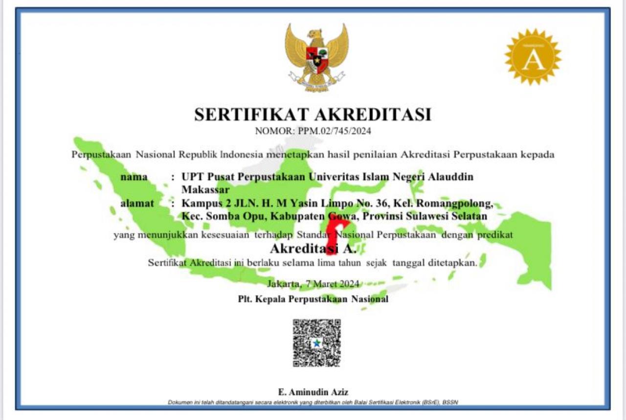 Gambar Perpustakaan UIN Alauddin Makassar Raih Akreditasi A dari Perpusnas RI