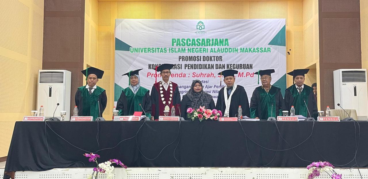 Gambar Sidang Promosi Doktor Suhrah, Hasilkan Bahan Ajar Pembelajaran Bahasa Inggris Berintegritas Nilai-Ni