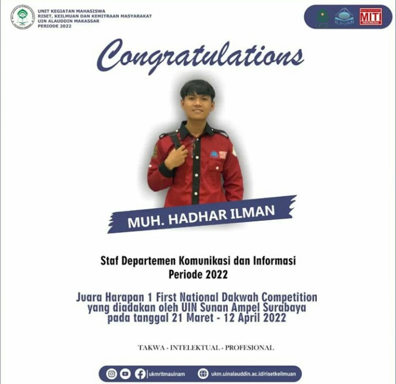 Gambar Staf UKM RITMA UIN Alauddin Juara Harapan I di 1st National Dakwah Competition Festival