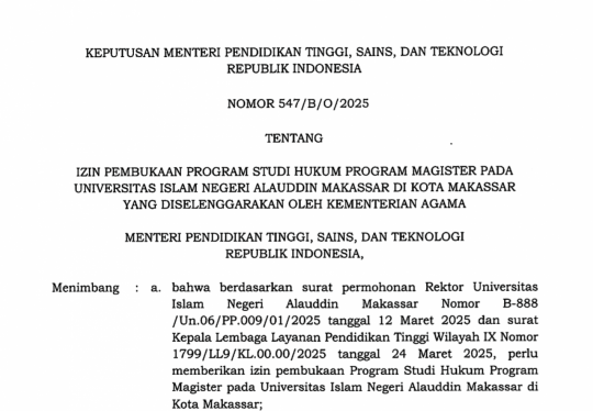 Alhamdulillah! UIN Alauddin Makassar Resmi Kantongi Izin Pendirian Prodi Magister Hukum