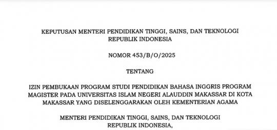 UIN Alauddin Makassar Resmi Kantongi Izin Pembukaan Prodi S2 Pendidikan Bahasa Inggris