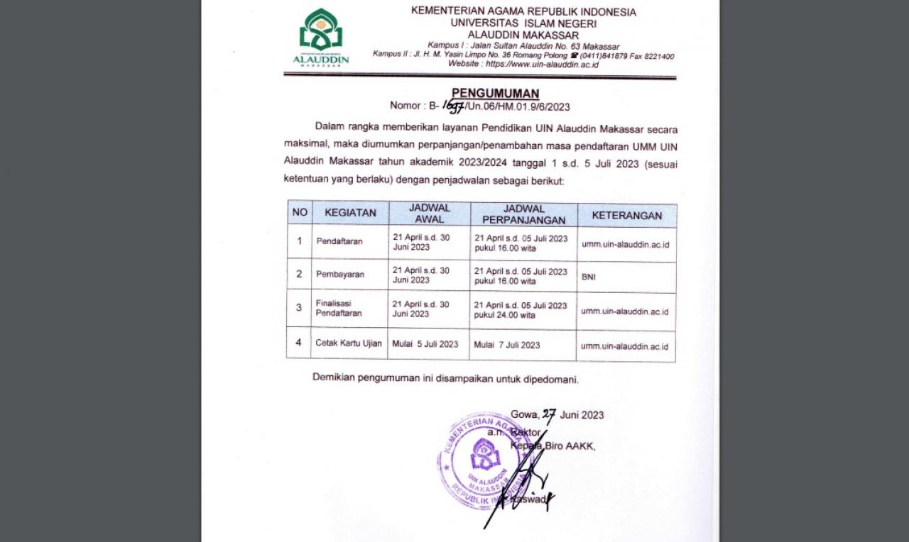 Pendaftaran Jalur UMM UIN Alauddin Tahun 2023 Resmi Diperpanjang - UIN ...